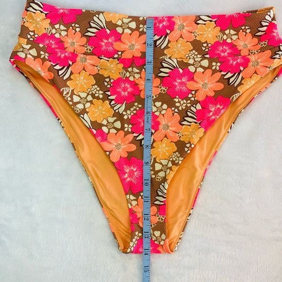 Aerie Neon Orange & Pink Floral High Waist Cheeky Bikini Swim Bottoms - Picture 8 of 9